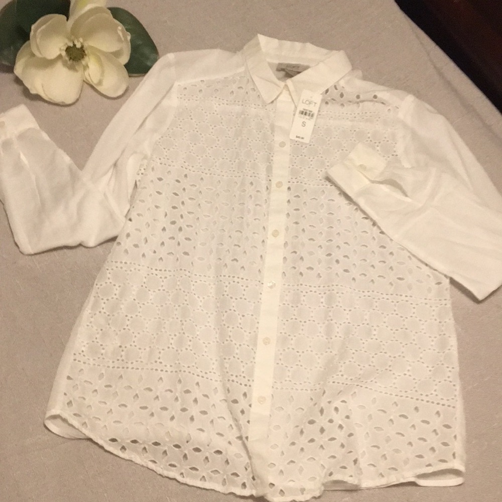 Ann Taylor LOFT White Long Sleeve Shirt NWT